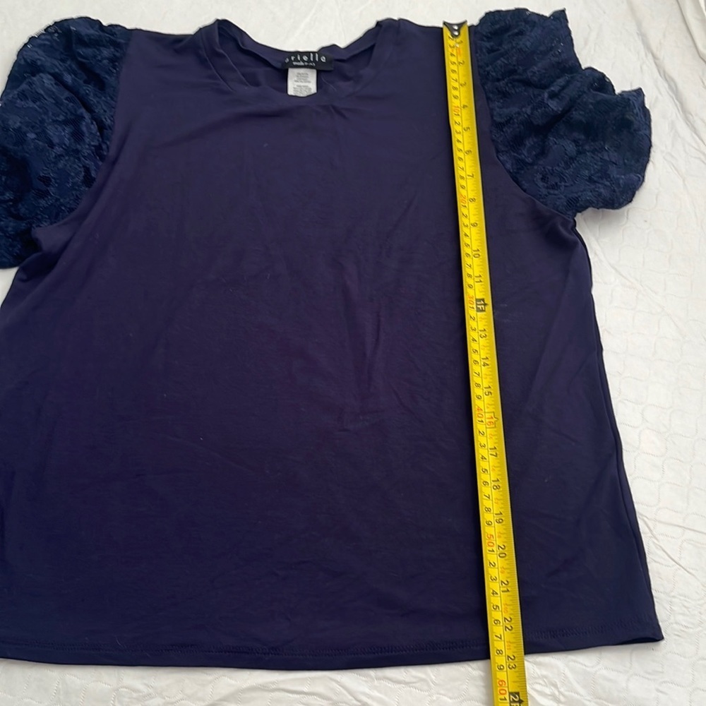 Ariella navy crew neck top with lace sleeves L - Picture 5 of 8